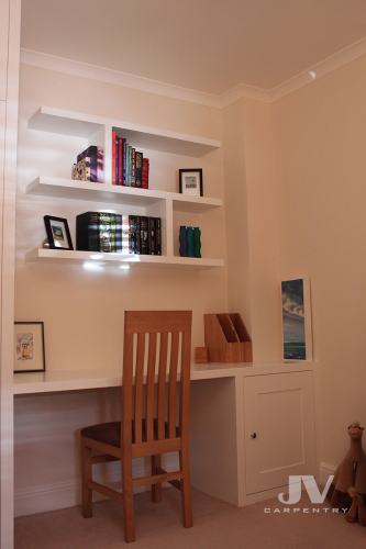 office desk and shelving